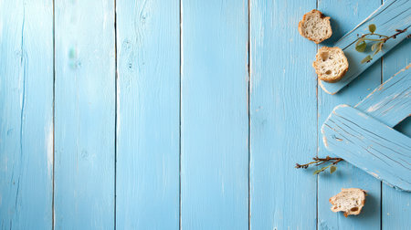 A weathered light blue background with a rustic touch, suitable for food photography or branding projects that embrace natural aesthetics.の素材