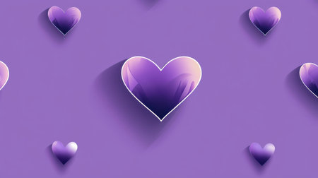 Simple purple heart background with a rich plum hue, featuring minimalistic heart shapes.の素材