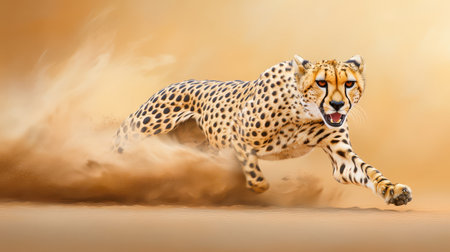 The cheetah's final lunge, with dust flying up as it tackles a fleeing gazelle.の素材