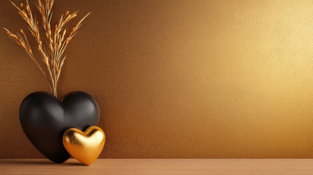 A luxurious heart wallpaper with a gold foil texture and intricate heart detailing.の素材
