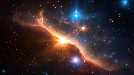 Luminous galaxy stars scattered across a vast expanse of space, surrounded by distant nebulae.の素材