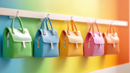 A row of colorful backpacks hanging on hooks inside a classroom, neatly organized for the first day of school.の素材