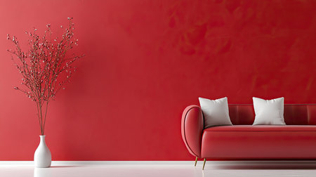 A textured red wallpaper with a subtle embossed pattern, creating a sophisticated and elegant backdrop.の素材