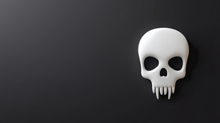 Minimalist Halloween background with clean white skull icon on a flat black background, evoking a simple, spooky atmosphereの素材