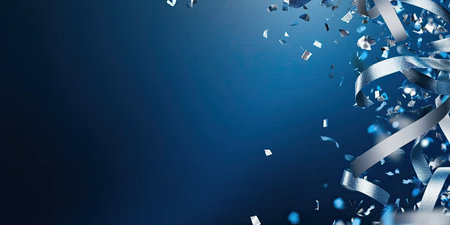 Blue and silver confetti framing the edges of a midnight blue background, perfect for a celebratory New Year's design.の素材