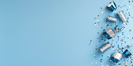 Blue and silver confetti framing the edges of a midnight blue background, perfect for a celebratory New Year's design.の素材