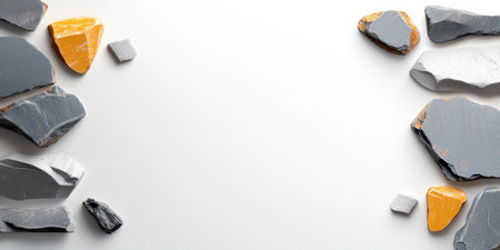 Rugged grey stone background placed over a smooth white background, perfect for architectural designs, natural textures, or industrial-themed projects.の素材