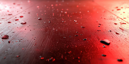 Textured red metal surface with small visible scratches and wear, giving an industrial aesthetic.の素材