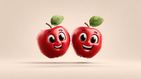 Cute cartoon-style apple clipart with smiling faces, perfect for kids or school designs with clean backgroundの素材