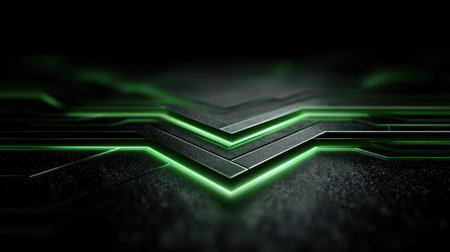 Green glowing lines and tech circuits forming a digital interface, perfect for innovation and AI themesの素材