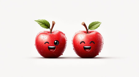 Cute cartoon-style apple clipart with smiling faces, perfect for kids or school designs with clean backgroundの素材