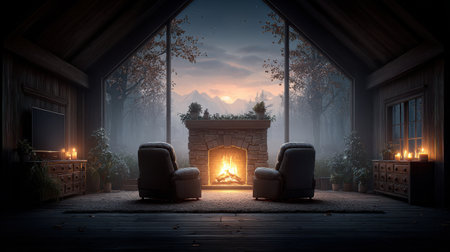 Cozy evening at home with family playing video games or watching TV, togetherness and relaxationの素材