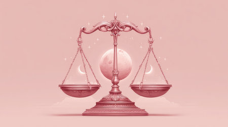 Pink Libra symbol balanced on a scale with moon and stars in background, airy and graceful styleの素材
