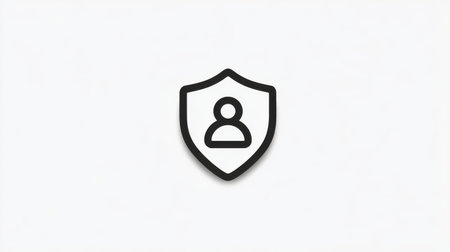 Account icon with a shield overlay, representing secure user login and privacy protectionの素材
