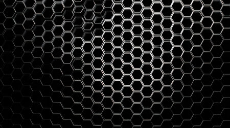 Geometric black and white wallpaper design with interlocking hexagons and fine line details for a tech vibe.の素材