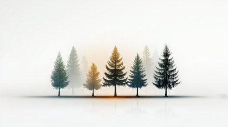 Abstract evergreen tree silhouettes in varied shapes, subtle tones enhance natural beautyの素材