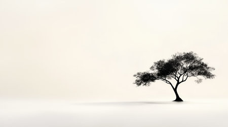 Abstract rendering of a simple tree silhouette in black, soft textures and a clean neutral backgroundの素材