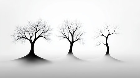 Artistic collection of stark bare tree silhouettes, bold contrasts and minimalism for unique visualsの素材