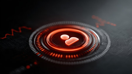 User profile icon glowing on a futuristic digital dashboard with data points and graphsの素材
