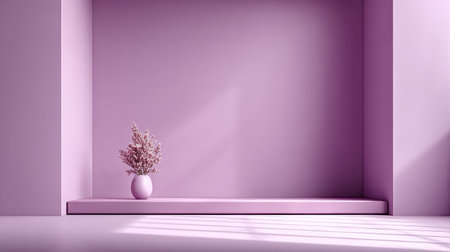 Simple purple wall with soft shadows and blank space, perfect for interior mockups or messagingの素材