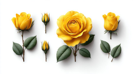 Bright yellow rose clipart with a fresh and cheerful vibe, perfect for spring-themed designsの素材