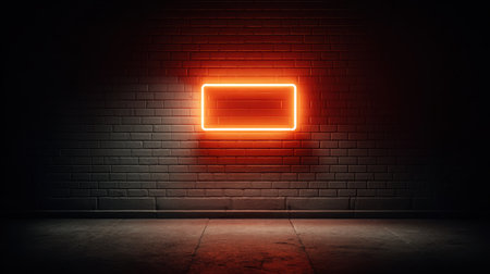 Vintage neon sign glowing at night on a brick wall, creating a retro urban atmosphereの素材