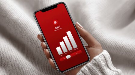 Smartphone showing a mobile banking app with a growing savings balance on screenの素材