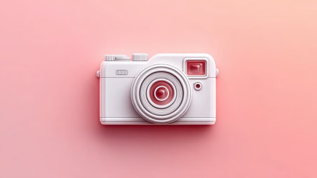 Geometric camera outline icon with stylized lens and flash on soft pastel gradient backgroundの素材