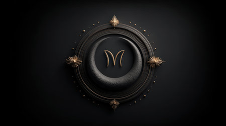 Virgo zodiac icon surrounded by glowing stars and moon phases on a dark mystical backgroundの素材