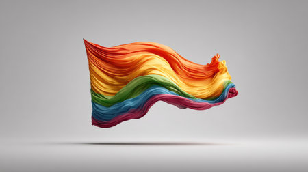 Pride flag fluttering on a sunny day with blank white gradient background for promo useの素材