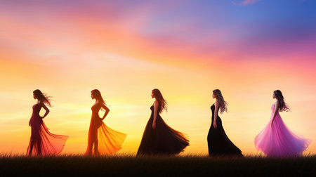 create 5 prompts for stock photos related to A collection of woman silhouette dress with 100-250 characters and ending withの素材