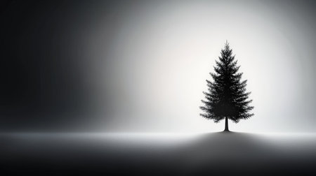 Elegant evergreen tree silhouette in dark tones, clean background for natural and professional designsの素材