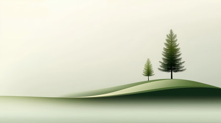 Minimalist evergreen tree silhouette, abstract layout with clean lines for modern aestheticsの素材