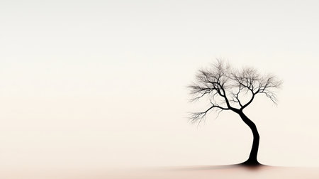 Lone tree silhouette with bold outlines, soft gradient background for artistic depthの素材