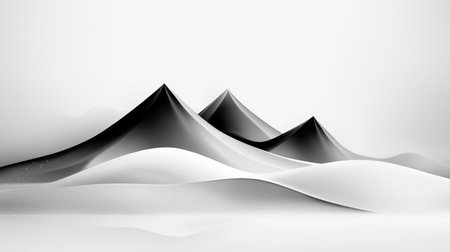 Minimalist array of mountain silhouettes in black, sharp edges and clean backgrounds for modern visualsの素材
