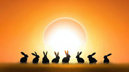 Rabbit silhouettes arranged in a circular design, showcasing their playful and elegant forms.の素材