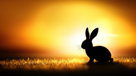 Rabbit silhouette with long ears in a playful stance, ready to enhance any creative project.の素材