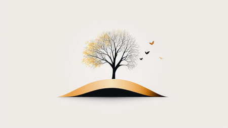 Simple and modern tree silhouette logo, neutral tones and symmetrical design for clean visual appealの素材