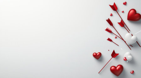 A Valentines Day background with hand-drawn hearts and arrows on a white canvas.の素材