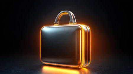 Sleek 3D briefcase icon with metallic highlights, surrounded by subtle glowing effects.の素材