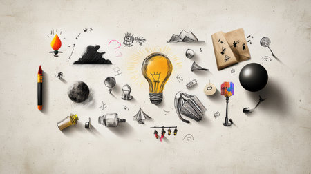 Artistic hand-sketched icons with a creative and personal touch.の素材