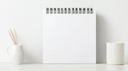 Blank desk calendar in a minimalistic design with a clean white surface and subtle gridlines. Ready for customization.の素材