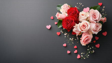 Heart-shaped floral arrangement with pink and red roses for Valentine's Day giftingの素材