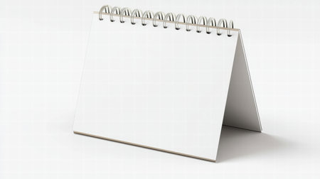Blank desk calendar in a minimalistic design with a clean white surface and subtle gridlines. Ready for customization.の素材