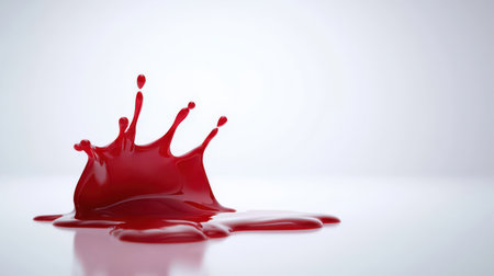 Abstract splash of blood-red liquid, isolated on a clean white background for medical or dramatic use.の素材