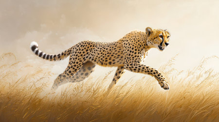 A cheetah in mid-sprint on a grassy plain, showcasing speed and grace.の素材