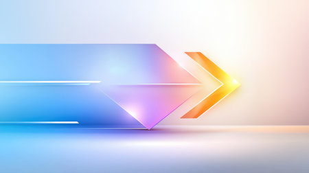 A bold geometric arrow design with sharp angles and gradients creating a sense of movement.の素材