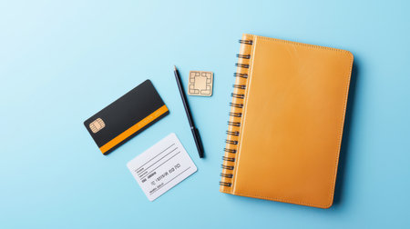 A credit card and receipt placed beside a ledger book, showing transaction management.の素材