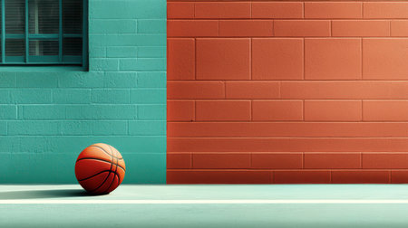 A well-used basketball resting on the edge of an outdoor court, urban settingの素材