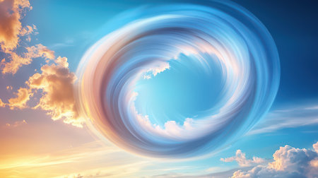 A surreal image of clouds swirling in a vortex pattern, creating an almost mystical look in the sky.の素材